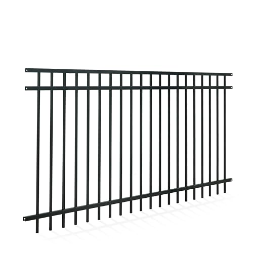 Fencer Wire Heavy Duty Flat Top Fence Barrier Panel, 4FT Height X 8FT Width Anti-Rust Metal Fencing Panel, 2” Diameter Steel Outdoor Decorative Garden Fence Panel, Single Panel