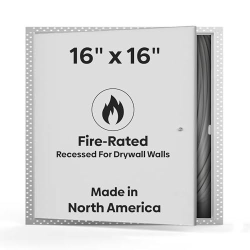 Best 16" x 16" Fire Rated Uninsulated Metal Access Panel Recessed for Drywalls, 22 Gauge Steel Access Door with Concealed Hinges & Pre-Punched Flange, Self-Latching, for Wall, Zinc-Coated, BA-FW-5015