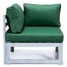 LeisureMod Chelsea 7-Piece Outdoor Patio Conversation Set with Fire Pit Table and Cushions Green