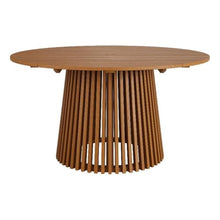 Modway Lane 55 Inch Teak Wood Outdoor Round Dining Table for 6 in Natural – Slatted Patio Table with Umbrella Hole and Pedestal Base for Patio, Balcony, Deck, Backyard, Terrace Or Sunroom
