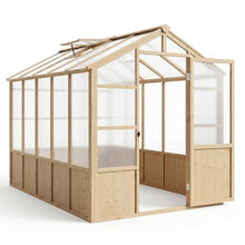 GarveeLife 6'x10' Wooden Greenhouse for Outdoor, Large Walk-in Greenhouse Kit with Ventilated Window, Door & Polycarbonate Panels, Heavy Duty Wood Frame Green House for Patio Garden Backyard