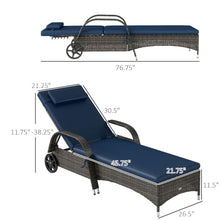 Outsunny Wicker Outdoor Chaise Lounge Set of 2 Mixed Brown & Dark Blue