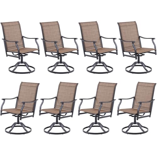 Soohow Swivel Outdoor Dining Chairs Set of 8, Patio Swivel Dining Chair with Textilene Fabric, Outdoor Metal Armchair All Weather Resistant, Ergonomic Comfort, Perfect for Patio, Backyard, Balcony