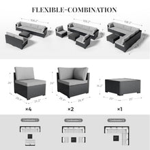 WWR Patio Furniture Set 7 Piece - All-Weather - Wicker Rattan Patio Outdoor Conversation Set, Modular Sectional Sofa for Backyard, Garden, Poolside, Balcony, Porch, Patio, Black/Light Gray