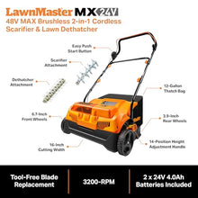 LawnMaster 48V MAX 16-inch Brushless Dethatcher and Scarifier, CLGVB4816