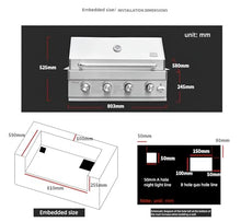 304 Stainless Steel Built-in Gas Grill, 35.7x19inch, Dual-Purpose Charcoal Compatible, Villa Courtyard BBQ with Thermometer, Bottle Opener, 4-Burner Control