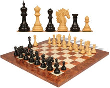 The Chess Store Bucephalus Staunton Chess Set Ebony & Boxwood with Elm Burl & Erable Board 4.5" King