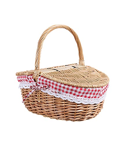 Country Style Wicker Picnic Basket Hamper with Lid and Handle Liners for Picnics Parties and Bbqspicnic Basket