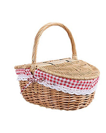 Country Style Wicker Picnic Basket Hamper with Lid and Handle Liners for Picnics Parties and Bbqspicnic Basket