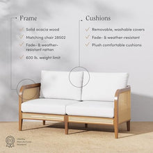 Nathan James Twila Bohemian Outdoor Loveseat Rattan Patio Sofa Light Acacia Wood/Linen White