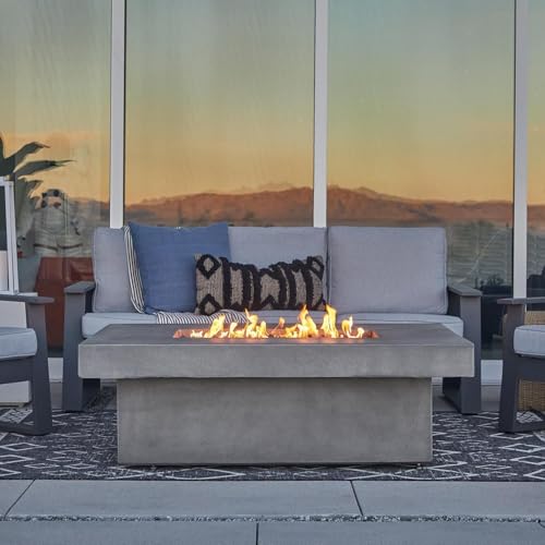 BBQGUYS Branchview 60 Inch Rectangular Steel Propane Fire Pit W/Hidden Tank in Ash Signature