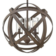 Hinkley Carson Large Orb Pendant Light - 3-Light, Clear Seedy Glass Vintage Iron