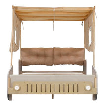 YOPTO Kids Car-Shaped Floor Bed with LED Lights & Magazine Holder Natural