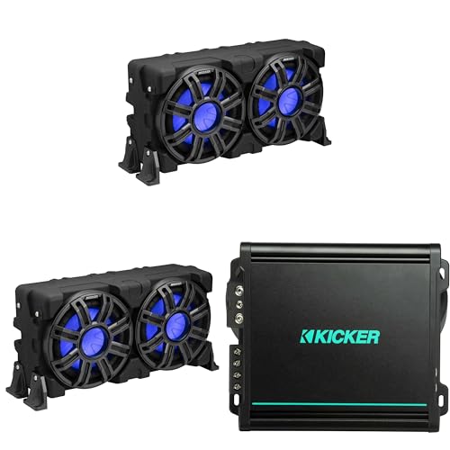 KICKER 10-Inch Loaded Premium Marine Subwoofer Enclosure with Passive Radiator & 48KMA8001 Marine Amp Bundle