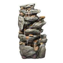Alpine Corporation TZL130 Outdoor Floor 8-Tiered Rock Waterfall Fountain with LED Lights and Natural Stone Look, 50", Gray