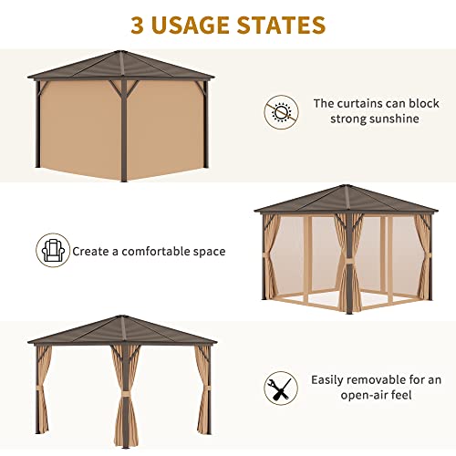 Outsunny 10' x 10' Hardtop Gazebo with Curtains and Netting Brown