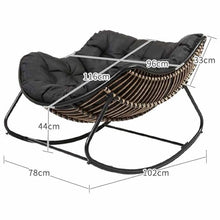 RUYICZB Outdoor Rocking Chair, Patio Wicker Egg Chair, Indoor & Outdoor Comfy Oversized Papasan Chair with Padded Cushion, Royal Rattan Rocker for Front Porch, Garden, Patio,Black