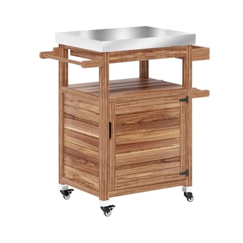 Amgalers Wood Frame Grill Cart, Stainless Steel Tabletop Pizza Oven Stand, Closed Storage Cabinet, Spice Rack & Towel Holder for Patio, Backyard Indoor Outdoor Use(Brown)