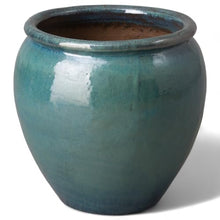 19 in. D Teal Ceramic Round Planter High-fire treatment with Drainage Hole