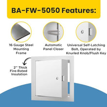 Best 22" x 30" Fire-Rated Insulated Metal Access Door, 2" Thick Insulation Access Panel for Drywall/Ceilings, 16-Gauge Mounting Frame, 20-Gauge Drywall Panel with 1" Flange, BA-FW-5050