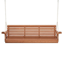 Amish Casual Heavy Duty 700 Lb Capacity Porch Swing with Cupholders (6 Foot, Cedar Stain) – Wooden Outdoor Roll Back Swing with Hanging Chains – Amish Made in the USA