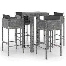 WEHUOSIF 5 Piece Patio Bar Set with Cushions,Outdoor Dining Chairs,Bistro Set,Patio Furniture Set,High Foot Bar,Porch Furniture,Outdoor Seating,for Bistro,Bar,Garden,Backyard, Poly Rattan Gray