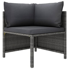 LKJVFCPW 11-Piece Poly Rattan Patio Furniture Set, Modular Outdoor Sofa with Coffee Table and Washable Cushions, Grey Garden Lounge Chairs for Backyard, Deck, Poolside