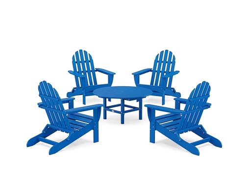 Polywood PWS119-1-PB Classic Adirondack 5-Piece Conversation Set, Pacific Blue