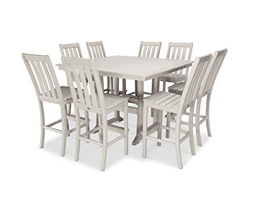 Polywood Vineyard 9-Piece Nautical Trestle Bar Set (Sand)