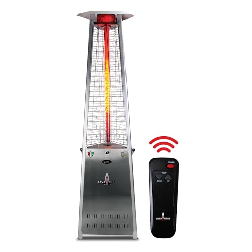 LAVA HEAT ITALIA 2G 92-Inch's Patio Heater, 66,000 BTU Italian-Designed Outdoor Heater with Borosilicate Glass Column for Patios and Restaurants (Stainless Steel, Natural Gas)