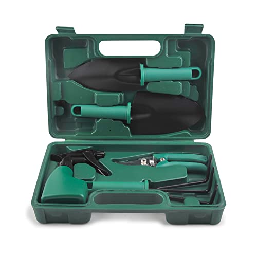 Feilx 5 Pieces Garden Tools Set, Heavy Duty Gardening Tools, Gardening Tools with Carrying Case & Ergonomic Handle, Stainless Steel Gardening Tools -Gift for Women and Men (Color : Green)