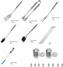 XIXIDIAN 20pcs BBQ Tools Gift Set for Men Dad, Stainless Steel Grill Set with Thermometer, Grilling Accessories Kit in Portable Carrying Bag for Camping