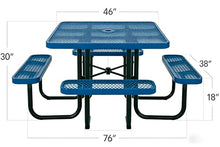Garvee Heavy Duty Metal Picnic Tables for Outdoors with Umbrella Hole, 46" Square Top Patio Table Coated Steel Commercial Grade Furniture Set Weather & Rust Resistant (Expanded Steel, Blue)