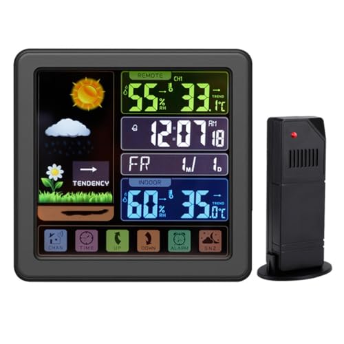 NSUQOA JSEIAJB Multi-Function Touch Screen Button Weather Clock Color Indoor Outdoor Temperature Humidity Meter