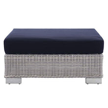 Modway Conway Sunbrella Outdoor Patio Wicker Rattan 2-Piece Armchair and Ottoman Set Light Gray Navy