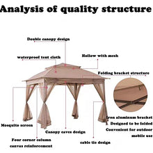 RWGOVLU Folding Backyard Gazebo,Pop Up Gazebo,Metal Patio Garden Gazebo Pergola Tent,Gazebo with Nettings and Curtains,Easy Installation (Khaki)