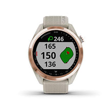 Garmin Approach S42 GPS Golf Smartwatch Rose Gold Ceramic Bezel Tan Silicone Band