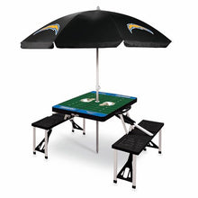 PICNIC TIME Los Angeles Chargers Picnic Table Portable Folding Table with Seats and Umbrella, (Black)