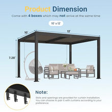 Pergola 10' x 12' with Aluminum Frame and Adjustable Louvered Roof