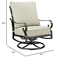 Oakland Living Pair of Black Aluminum Patio Deep Seating Swivel Rocker Club Chairs with Light Grey Cushions