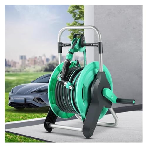 ZGLINMZ Garden Hose Cart, Portable Hose Reel Storage, Outdoor Car Cleaning, Bathing, Pet Handle, Water Pipe Bracket Cart (Green 40m)
