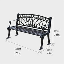 TBLOTYD Patio Benches Cast Iron Garden Bench with Hollow Frame Backrest, Leisure Seat with Armrests, Black Outdoor Furniture