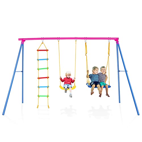 Jaketen 4-in-1 Heavy Duty A-Frame Swing Set Pink