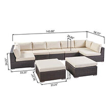 Christopher Knight Home Tom Rosa Outdoor 7 Seater Wicker Sectional Sofa Set, Multibrown with Beige Cushions