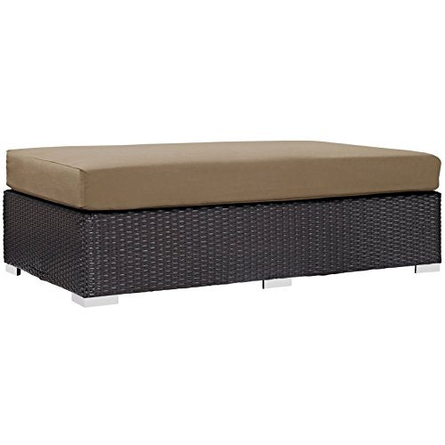 Modern Contemporary Urban Design Outdoor Patio Balcony Rectangle Ottoman, Brown, Rattan