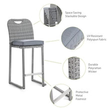Afuera Living Outdoor Bar Height Dining Stools Set of 6, Stainless Steel Construction, Gray Finish, 20.25" W x 18" D x 41.75" H, Stackable Design, Aluminum and PE Wicker, UV Protected, Patio Seating