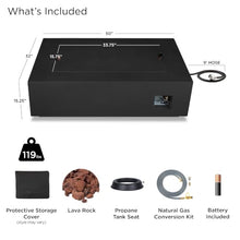 Real Flame Aegean 50in Rectangle Propane or Natural Gas Fire Pit Table, 50,000 BTU, Powder-Coated Steel, Push-Button Ignition, Lava Rock, Storage Cover, Stainless Steel Burner with Lid - Black