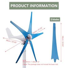 SAIYERUS Wind Turbines, 5 Blade Professional Wind Turbines Small Windmill Generator 12000W Industrial, Solar and Wind Power Parts and Accessories, 3 Phase AC Permanent Magnet Generator,Blue-12V
