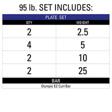 XMark Olympic Curl Bar Set 95 lb BLACK DIAMOND Plates Rubber Coated EZ Curl Bar Black