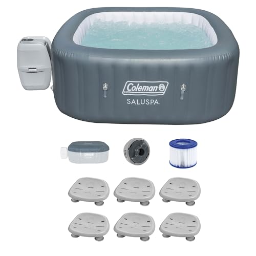 Bestway Coleman Hawaii AirJet Inflatable Hot Tub with EnergySense Cover Blue + SaluSpa Underwater Non-Slip Spa Seat (6 Pack)